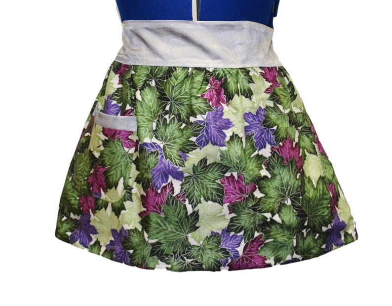 Plus Size Leaves in Plum and Purple Half Apron with Silver Jacquard Gift for Women Party Apron Plus Size Clothing Special Occasion