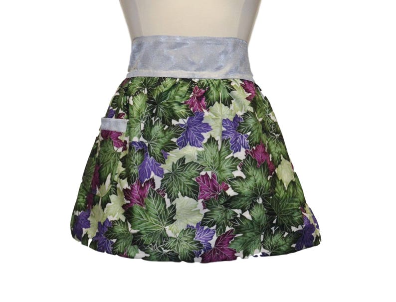 Plus Size Leaves in Plum and Purple Half Apron with Silver Jacquard Gift for Women Party Apron Plus Size Clothing Special Occasion