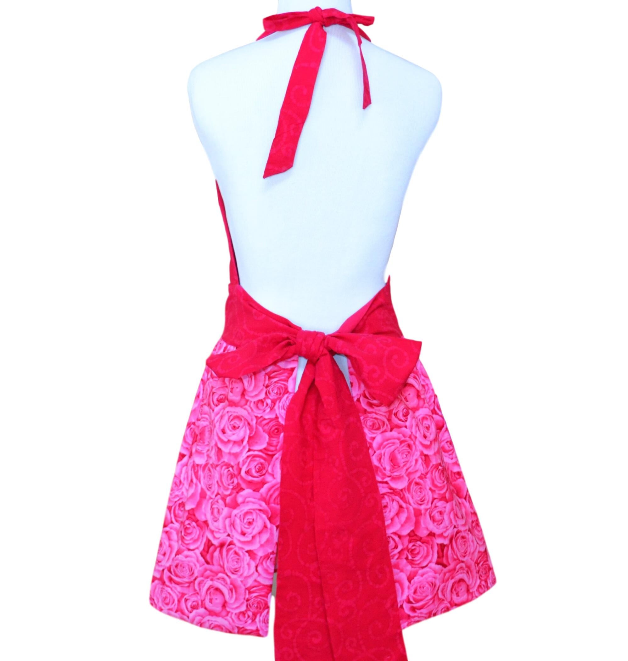 Forever Roses Apron in Pink With Dark Pink Swirl Bodice and Ties, I ...