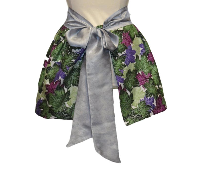 Plus Size Leaves in Plum and Purple Half Apron with Silver Jacquard Gift for Women Party Apron Plus Size Clothing Special Occasion