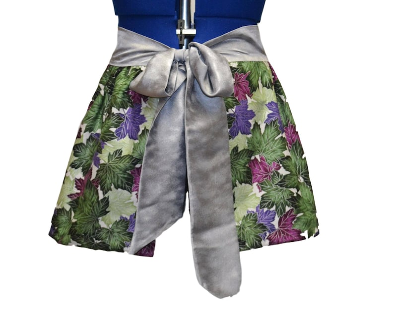 Plus Size Leaves in Plum and Purple Half Apron with Silver Jacquard Gift for Women Party Apron Plus Size Clothing Special Occasion