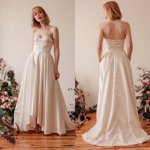 PIPER HOCHZEITSKLEID. Schlichtes Brautkleid, hoch-niedriges Brautkleid, Brautkleid mit Taschen Bild 3