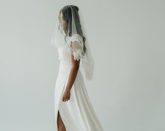 DELTA AND EDEN simple wedding dress, bridal two-piece, bridal separates, lace top, lace wedding dress