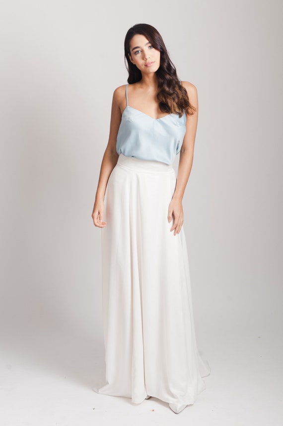 blue satin cami dress