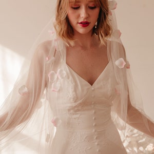 SAMPLE SALE blossom veil. long veil. Petals. Pink and ivory veil. Flower veil. image 3