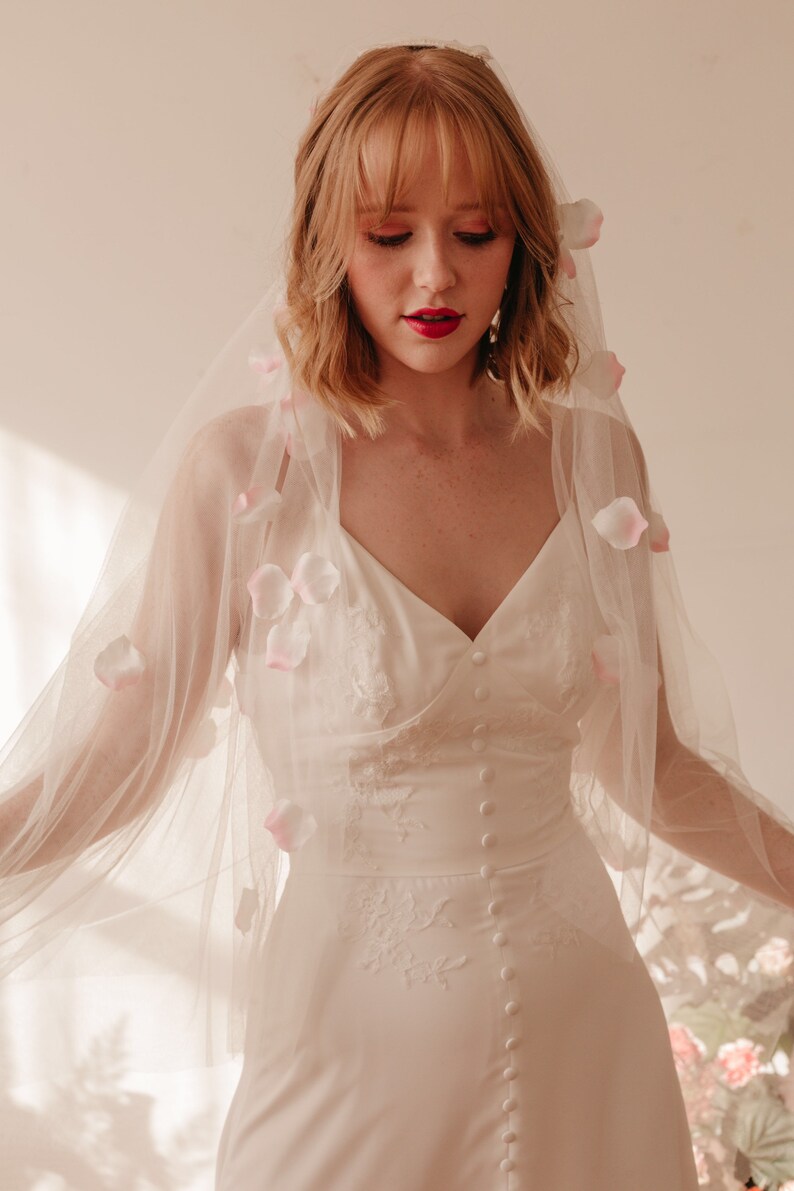 SAMPLE SALE blossom veil. long veil. Petals. Pink and ivory veil. Flower veil. image 3