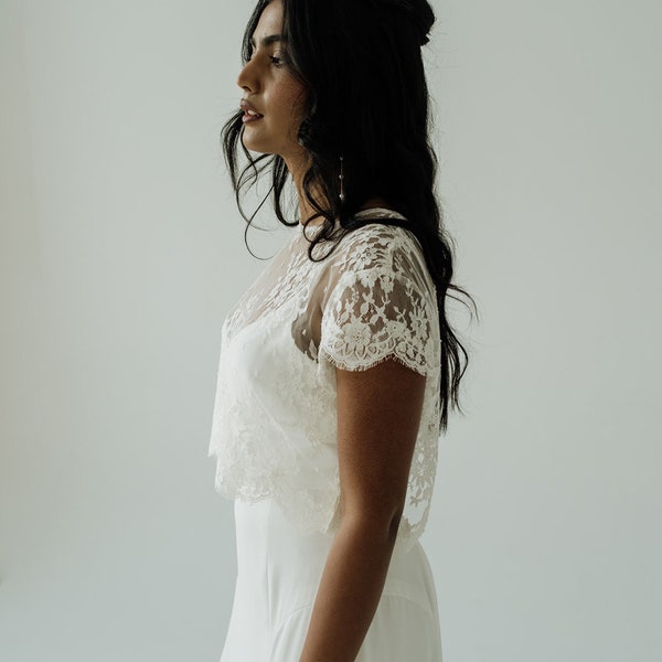 LILITH AND JEAN simple slip dress, vintage style wedding dress, two piece wedding dress, lace top