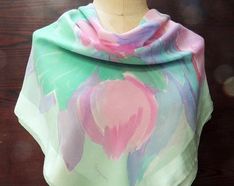 Vintage Brushstroke Floral Silk Scarf: "Bayron" Pastel Headscarf