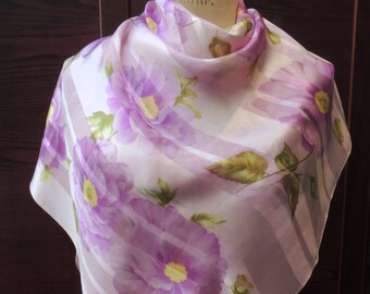 Vintage Floral Silk Head Scarf: Retro Sheer Striped