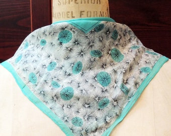 Vintage Dandelion Scarf: Retro  Boho Headscarf, Mostly Turquoise