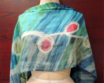 Vintage Brushstroke Silk Scarf: Retro Loops Design, Festival Fashion