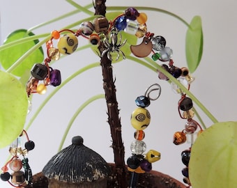 Fairy Garden "Halloween" Archway Totem Set: Spider Charm Plant Decor