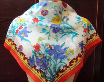 Retro "Floral, Moon, Sun" Silk Scarf: Vintage Headscarf, Mothers Day, Head Cover Wrap, Head / Hat Band, Scarves for Woman, Fun Gift for Her!