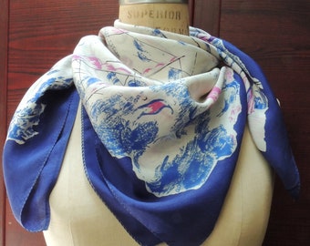 Vintage Venice Print Scarf: Retro Boho Headscarf, 1960s-80s Fashion
