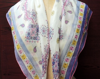 Retro "Western Paisley" Silk Scarf: 1960s-80s Vintage Headscarf