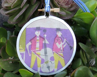 Vintage JAZZ Musicians Ornament: Stocking Stuffer, Tree Decoration, Gift Tag, made from vintage fabric, perfect gift for someone special.