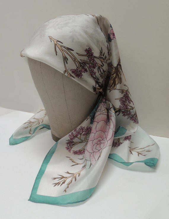 Vintage "Tossed Bouquets" Scarf: Retro Headscarf,… - image 7