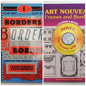 May include: Two books with a CD-ROM titled "Art Nouveau Frames and Borders" by Dover Publications. The cover features a yellow CD with the text "Electronic Clip Art" and 199 permission-free designs.