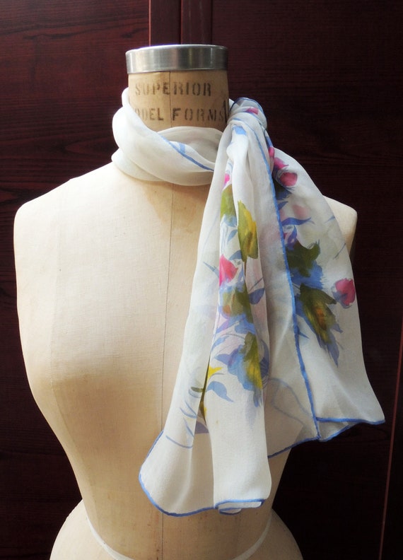 Vintage Lovely Sheer Silk Scarf: Retro Fashion He… - image 7