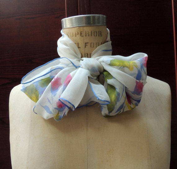 Vintage Lovely Sheer Silk Scarf: Retro Fashion He… - image 4