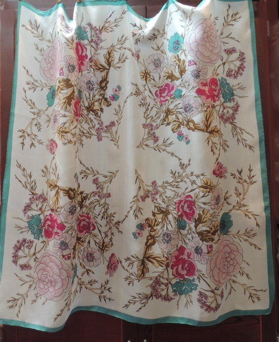 Vintage "Tossed Bouquets" Scarf: Retro Headscarf,… - image 3