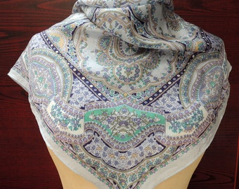 Vintage Paisley Silk Headscarf: Blue Boho Hair Wrap