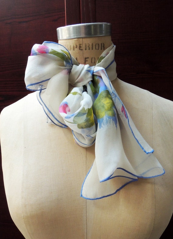 Vintage Lovely Sheer Silk Scarf: Retro Fashion He… - image 8