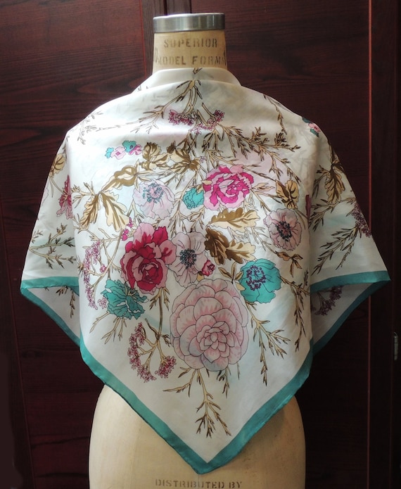 Vintage "Tossed Bouquets" Scarf: Retro Headscarf,… - image 1