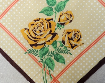 Retro Yellow Roses Handkerchief: Vintage Bridal Hankie, Pocket Square