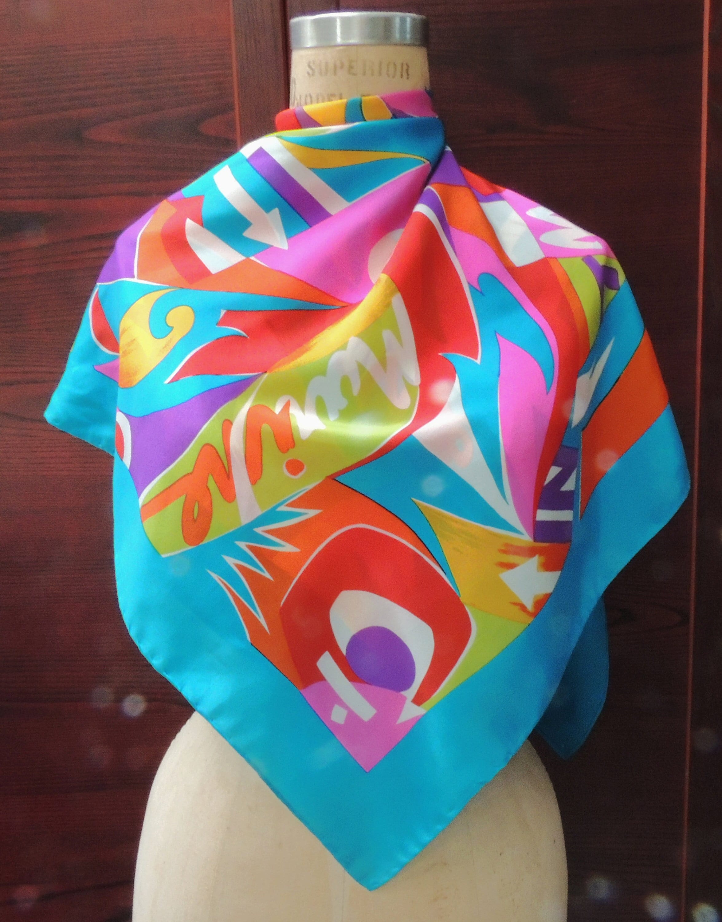 Foulard En Soie CASCA Vintage - Dimensions 89x90 Cm - Bleu - Occasion