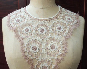 Vintage Tatting Lace Collar: 2-tone, Retro, Shaped Sew-on, Adult Size, Looks great on a sweater, dress or top! Make something special, DIY !