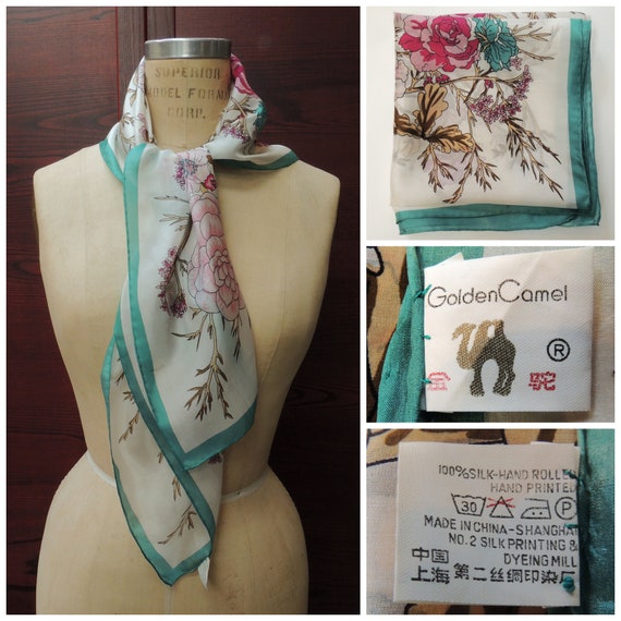 Vintage "Tossed Bouquets" Scarf: Retro Headscarf,… - image 8