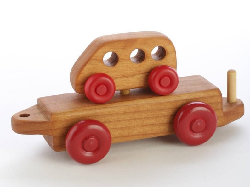 Deluxe 5-Car Wooden Train Set Toy Train Handmade Wooden Train Gift for Preschoolers image 4