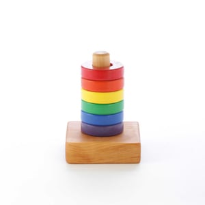 Wooden Ring Stacking Toy - Stocking Stuffer for Babies - Wooden Baby Toy - Baby Shower Gift - Rainbow Stacker Toy