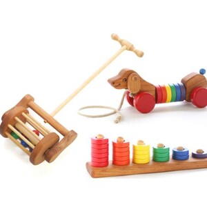 Wooden Toy Toddler Gift Set - Push Toy - Pull Toy - Stacking Toy - Wooden Toys - Gift for 1 year olds