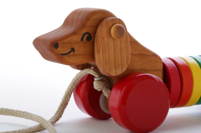 Wooden Puppy Pull Toy Toddler Gift Walk-A-Long Puppy Pull Toy Gift for One Year-Old Wooden Dog Pull Toy Handmade Toy image 5