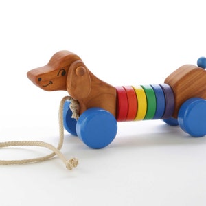 Wooden Puppy Pull Toy Toddler Gift Walk-A-Long Puppy Pull Toy Gift for One Year-Old Wooden Dog Pull Toy Handmade Toy image 3