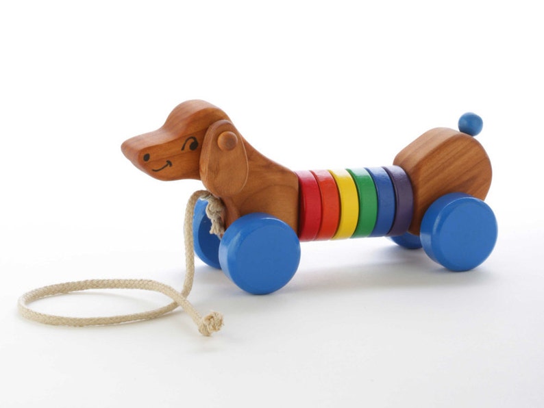 Wooden Puppy Pull Toy Toddler Gift Walk-A-Long Puppy Pull Toy Gift for One Year-Old Wooden Dog Pull Toy Handmade Toy image 3