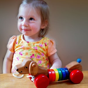Wooden Puppy Pull Toy Toddler Gift Walk-A-Long Puppy Pull Toy Gift for One Year-Old Wooden Dog Pull Toy Handmade Toy image 7