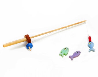 Wooden Fishing Pole Toy - Magnetic Fishing Pole - Fishing Game
