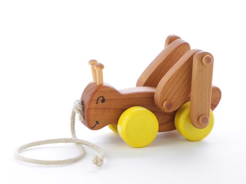 Wooden Grasshopper Pull Toy  Toddler Gift image 0