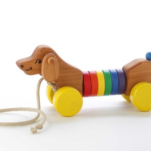 Wooden Puppy Pull Toy Toddler Gift Walk-A-Long Puppy Pull Toy Gift for One Year-Old Wooden Dog Pull Toy Handmade Toy image 4