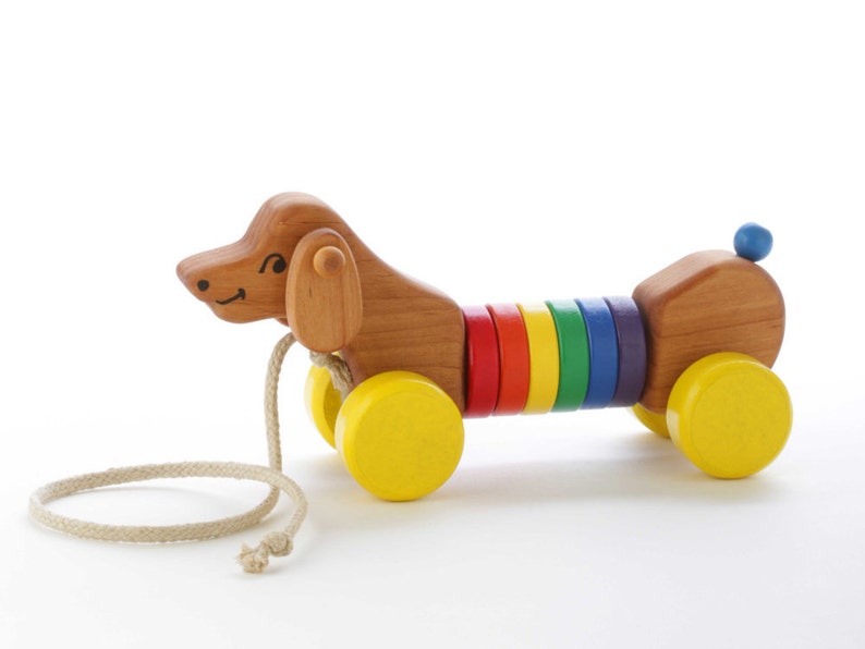 Wooden Puppy Pull Toy Toddler Gift Walk-A-Long Puppy Pull Toy Gift for One Year-Old Wooden Dog Pull Toy Handmade Toy image 4