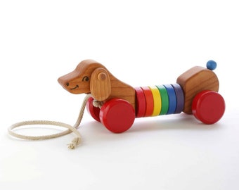 Wooden Puppy Pull Toy - Toddler Gift - Walk-A-Long Puppy Pull Toy - Gift for One Year-Old  - Wooden Dog Pull Toy - Handmade Toy