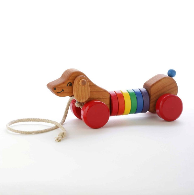 Wooden Puppy Pull Toy Toddler Gift Walk-A-Long Puppy Pull Toy Gift for One Year-Old Wooden Dog Pull Toy Handmade Toy image 1