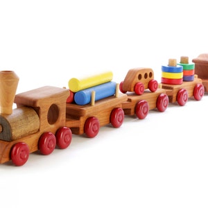 Deluxe 5-Car Wooden Train Set - Traditional Toy Train - Large Handmade Wooden Train, 3 feet long! - Gift for Preschoolers
