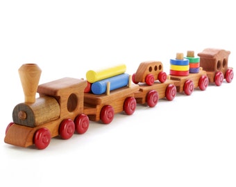 Deluxe 5-Car Wooden Train Set - Toy Train - Handmade Wooden Train - Gift for Preschoolers