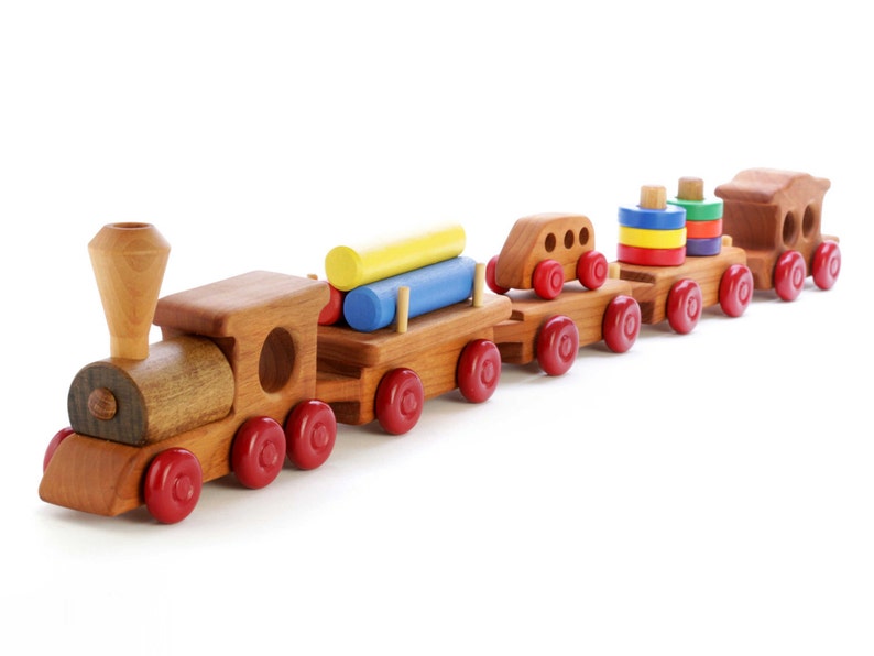 Handmade wooden train set. Made in the USA.