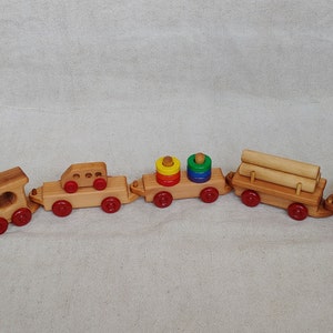 Deluxe 5-Car Wooden Train Set Toy Train Handmade Wooden Train Gift for Preschoolers image 9