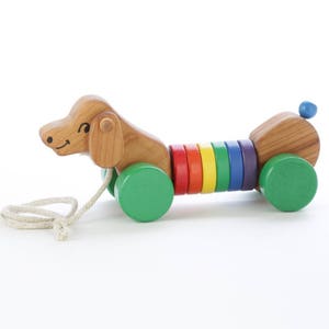 Wooden Puppy Pull Toy Toddler Gift Walk-A-Long Puppy Pull Toy Gift for One Year-Old Wooden Dog Pull Toy Handmade Toy image 2
